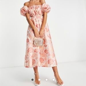 ASOS Edition Pink Jacquard Off-Shoulder Dress